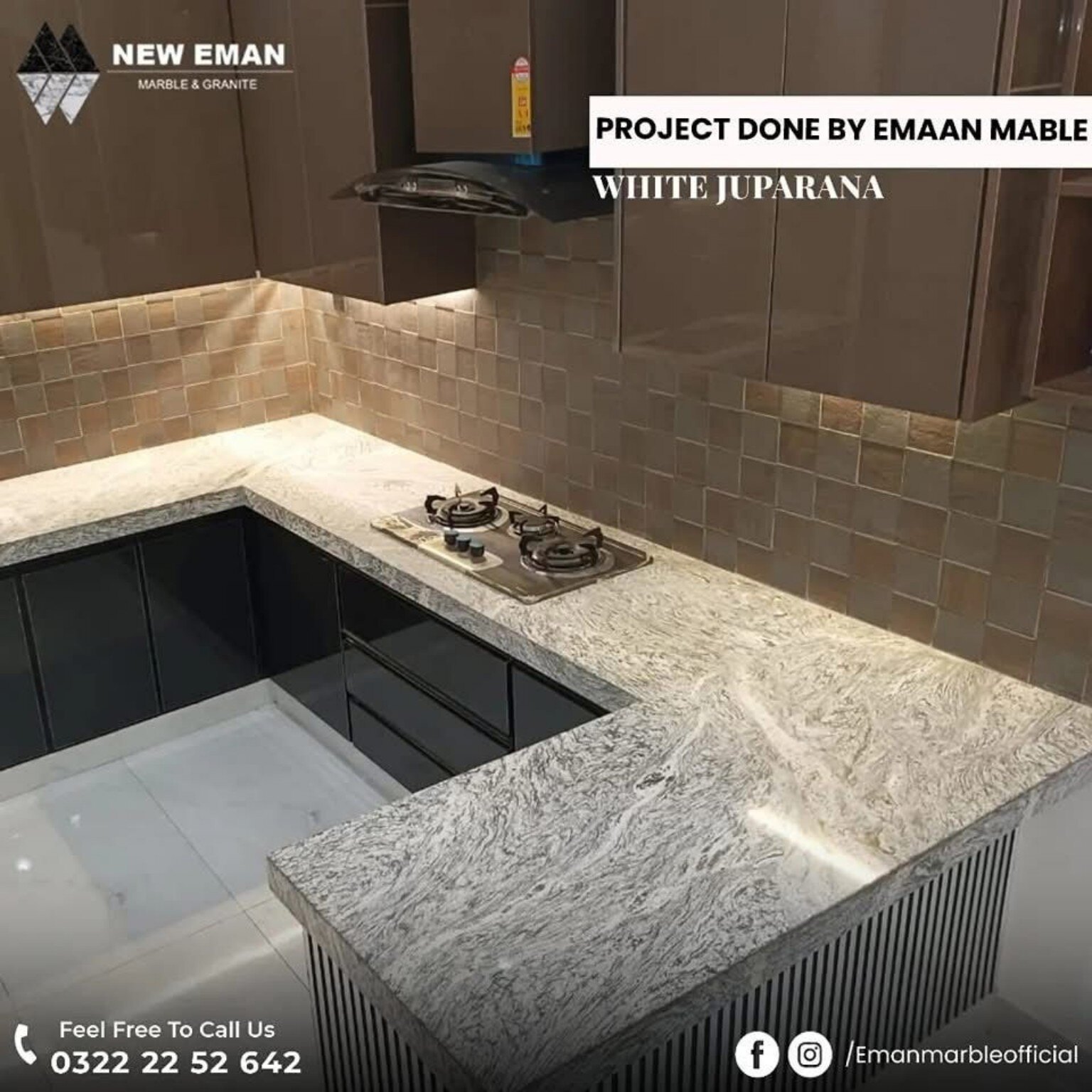 White Juparana granite kitchen completed by New Eman